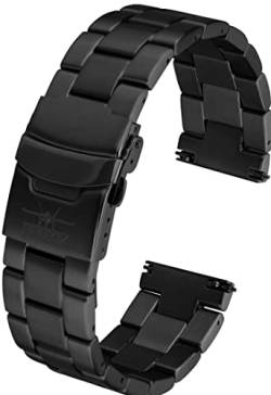 FIREFOX Ersatz- Uhrenarmband extra lang Überlänge Edelstahl voll massiv schwarz Breite 24mm MB-05-C24 Quick Change Release von FIREFOX