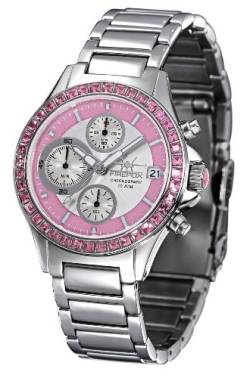 FIREFOX FFS177-190 rosa Damenuhr Edelstahl Chronograph Zirkoniasteine massiv Edelstahl Sicherheitsfaltschließe 10 ATM Prüfdruck von FIREFOX