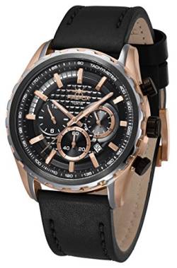 FIREFOX FFS295-110 Dual Time VD33 Herrenuhr Edelstahl Rose vergoldet Armbanduhr 10 ATM wasserdicht zweite Zeitzone Lederarmband mit Dornschließe Zifferblatt schwarz Rosegold von FIREFOX