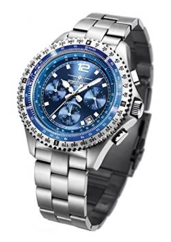 FIREFOX Fighter FFS05-103 Sunray blau Chronograph Herrenuhr Armbanduhr massiv Edelstahl Sicherheitsfaltschließe 10 ATM Prüfdruck von FIREFOX