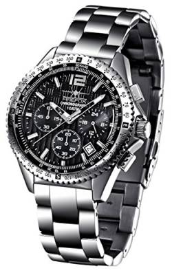 FIREFOX Herren- Armbanduhr Chronograph Racer analog Quarz Edelstahl Zifferblatt schwarz 10 ATM wasserdicht FFS15-102b von FIREFOX