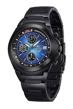 FIREFOX Herren- Armbanduhr Classic Chronograph analog Quarz Edelstahl SCHWARZ Zifferblatt Sunray türkis 10 ATM wasserdicht FFS06-120 von FIREFOX