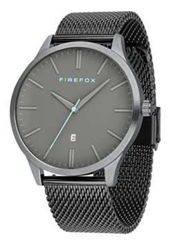 FIREFOX Herren- Armbanduhr XCHANGE analog Quarz Edelstahl Titan grau Milanaise Mesh Armband Datumsanzeige 5 ATM wasserdicht FFPL01-007 von FIREFOX