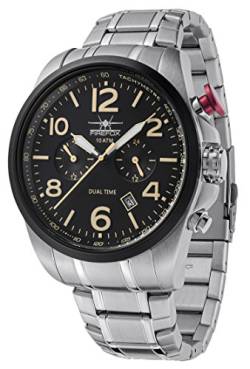 FIREFOX Horizon FFS305-102S Dual Time VD31 Herrenuhr Edelstahlarmband Faltschließe Armbanduhr 10 ATM wasserdicht zweite Zeitzone Zifferblatt schwarz von FIREFOX