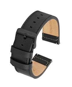 FIREFOX Leder Uhrenarmband schwarz Edelstahl-Dornschließe schwarz Breite 16mm LB-01-A16b Quick Release Schnellwechselfunktion Easy-Click von FIREFOX
