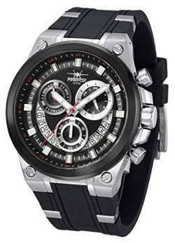 FIREFOX Maverick Sportuhr FFS300-102 Chronograph VR34A Herrenuhr Edelstahl Armbanduhr 10 ATM wasserdicht Silikonarmband mit Dornschließe Zifferblatt schwarz von FIREFOX