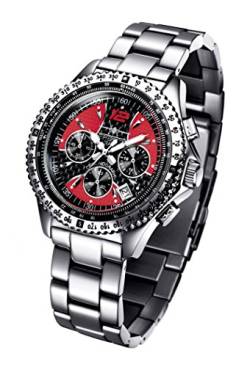 FIREFOX Racer FFS15-105 Carbon schwarz/rot Herrenuhr Armbanduhr Chronograph massiv Edelstahl Sicherheitsfaltschließe 10 ATM Prüfdruck von FIREFOX