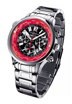 FIREFOX WORLDTIMER FFS40-105 schwarz/rot Weltzeitanzeige Chronograph Herrenuhr Armbanduhr Sicherheitsfaltschließe massiv Edelstahl wasserdicht Miyota OS20 Werk von FIREFOX