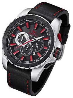 FIREFOX XXL Chronograph Firestorm FFS205-105 Herrenuhr Edelstahl schwarz/rot Lederarmband Dornschließe 10 ATM wasserdicht von FIREFOX