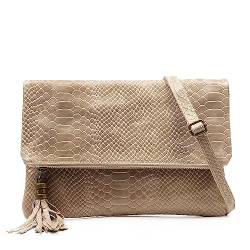 FIRENZE ARTEGIANI. Alzano Umhängetasche Damen Echtleder Wildleder Gravur Schlange 27x5x29cm Farbe: Taupe, Taupe, Utility von FIRENZE ARTEGIANI