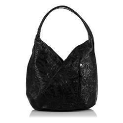 Firenze Artegiani. Damen echt Leder Handtasche Gravur Floral. Italienische. Damen Boho Handtasche. Made in Italy. Vera Pelle Handtasche. 33 x 33 x 18 cm Farbe: schwarz von FIRENZE ARTEGIANI