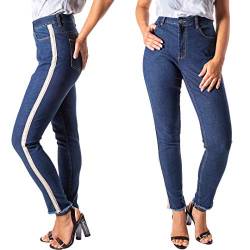 FIRI Damen Jeans mit Galonstreifen Jeanshose Röhrhose High-Waist Übergröße 40-48 (Dunkelblau Typ C1, 46) von FIRI