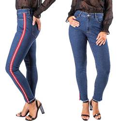 FIRI Damen Jeans mit Galonstreifen Jeanshose Röhrhose High-Waist Übergröße 40-48 (Dunkelblau Typ C3, 44) von FIRI