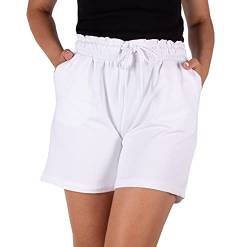 FIRI Weiße Bermuda Shorts Damen mit Stretch - Locker und Weich Kurze Hose Sommer mit Zierleiste - Baumwolle Kurz Damenshorts ideal für den Sommer (Weiß, 52) von FIRI