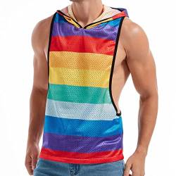 FIROTTII Herren Crop Tops Sexy Fischnetz Mesh Durchsichtig Crop Tank Tops für Männer, Zz-Regenbogen, L von FIROTTII