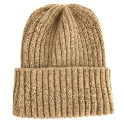 FISHSHOP Beanie Mütze，Unisex warme Beanie Strickmütze, Strickmütze Wollmütze Damenhut Bommelmütze Beanie Hüte für Frühling, Herbst, Winter, weich & leicht, Damen, Herren (Shallow Coffee Color) von FISHSHOP