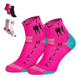 FIT-YS Quarter Socks - Laufsocken für Männer und Frauen 1/4 Länge mit Anti-Blasen Schutz, von Sportlern für Sportler entwickelt / Sportsocken atmungsaktiv & seemless (One Size, Pink / Schwarz / Blau) von FIT-YS