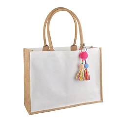 FITDON Jute Tasche Shopper Damen, Groß Jutebeutel Strandtasche Faltbare Wasserdicht Einkaufstaschen Handtasche für Picknick Reisen Einkaufen Strand und Alltag, Beige von FITDON