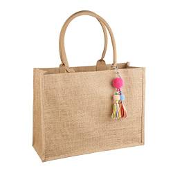 FITDON Jute Tasche Shopper Damen, Groß Jutebeutel Strandtasche Faltbare Wasserdicht Einkaufstaschen Handtasche für Picknick Reisen Einkaufen Strand und Alltag, Gelb von FITDON