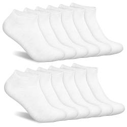 FITDON Sneaker Socken Herren & Damen, 6 Paar Baumwolle Sportsocken Kurze Socken Gepolsterte Laufsocken, Weiß von FITDON