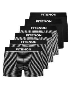 FITENON Boxershorts Herren Baumwolle (6er Pack) Unterhosen Herren ohne einschneidenden Gummibund (Gr. S - 4XL) (L, 4X Schwarz Gestreift 2X Schwarz) von FITENON