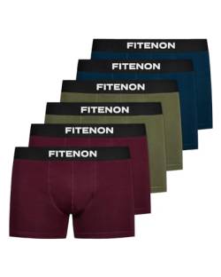FITENON Boxershorts Herren Baumwolle (6er Pack) Unterhosen Herren ohne einschneidenden Gummibund (Gr. S - 4XL) (M, 2X Burgunderrot 2X Oliv 2X Navy) von FITENON