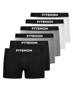 FITENON Boxershorts Herren Baumwolle (6er Pack) Unterhosen Herren ohne einschneidenden Gummibund (Gr. S - 4XL) (XL, 2X Schwarz 2X Grau 2X Weiß) von FITENON
