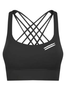 FITNESS4HAPPYNESS Damen Sport BH Schwarz Oberteile Gekreuzt Für Yoga Gym Shirts Fitness Training Crop Top Bra (DE/NL/SE/PL, Alphanumerisch, L, Regular, Regular, Schwarz) von FITNESS4HAPPYNESS