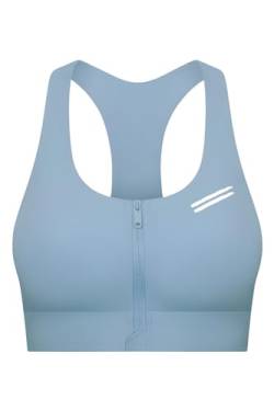 FITNESS4HAPPYNESS Damen Sport BH Zip Blau - SYLPHIDE S - ohne Bügel Oberteile Gekreuzt Für Yoga Gym Shirts Fitness Training Crop Top Bra von FITNESS4HAPPYNESS