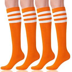 FITRELL 4er-Pack Damen Kniestrümpfe Casual Tube Socken, Orange/Weiß, Einheitsgröße von FITRELL