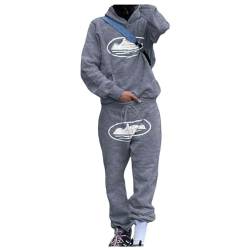 Men's Jogging Suit, Corteiz 2-Piece Hoodie, NOFS Sports Suit, Y2K Hip Hop Streetwear, Tracksuit, Letter Print Loose Hoodies and Jogging Bottoms, Casual Tops, and Sports Trousers (Pack of 2) von FITTAR