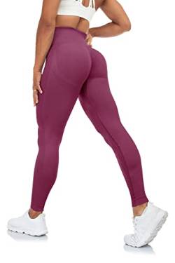 FITTOO Leggings Scrunch Butt Damen Seamless Hohe Taille Push Up Leggings Sport Slim Fit Booty Für Gym Yoga Fitness #7-Rot XL von FITTOO