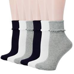 FITU Damen Vintage Kleid Socken Rüschen Rüschen Niedlich Rayon Spitzenbesatz Socken 5-6 Paar Pack in Geschenkbox, Salat Trim 899-2 von FITU