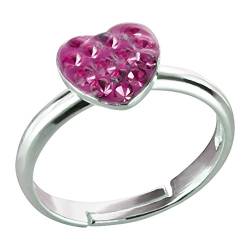 FIVE-D Damen- und Kinder Ring Kristall Herz Grösse einstellbar aus 925 Sterling Silber (Fuchsia) von FIVE-D