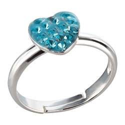 FIVE-D Damen- und Kinder Ring Kristall Herz Grösse einstellbar aus 925 Sterling Silber im Schmucketui (Blau) von FIVE-D