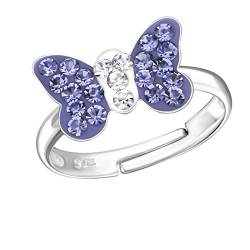 FIVE-D Damen- und Mädchen Ring Fingerring Schmetterling aus Kristall Grösse einstellbar aus 925 Sterling Silber im Schmucketui (Lila) von FIVE-D