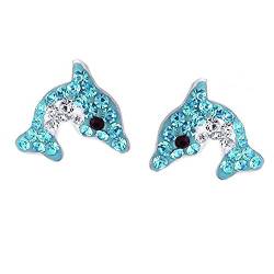 FIVE-D Kinder Ohrringe Delfin aus Kristall 925 Sterling Silber (Blau-Weiss) von FIVE-D