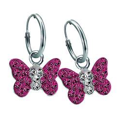 FIVE-D Ohrringe Creolen Kristall Schmetterling 925 Sterling Silber im Schmucketui (Pink) von FIVE-D