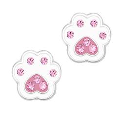 FIVE-D Ohrringe Pfote Tatze Hund 925 Sterling Silber gold Kinder Damen Mächen (Weiss-Pink) von FIVE-D