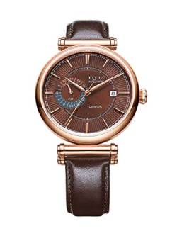 FIYTA Herrenuhr Analog Automatik mit Lederarmband GA850001.PSR in der Farbkombination braun/Rose Gold von FIYTA