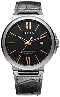 FIYTA Herrenuhr Analog Automatik schwarz mit Lederarmband und 60 Stunden Gangreserve GA852001.PKK Yachtsmen von FIYTA