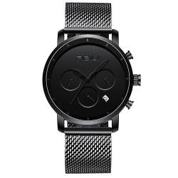 FIZILI Herren Mode Minimalistische Armbanduhr Wasserdichte Uhren Einfache Ultra Dünne Uhren, Schwarz, Uhrzeit von FIZILI