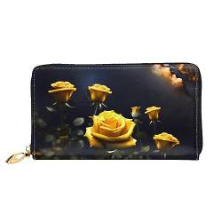 FInpan Brüllender Drachenmuster Damen Reißverschluss Geldbörse Lange Clutch Kreditkartenhalter Leder Geldbörse Reise Münzbörse, Schöne gelbe Rosen, Einheitsgröße von FInpan