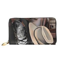 FInpan Pine Cone Border Pattern Damen Reißverschluss Geldbörse Lange Clutch Kreditkartenhalter Leder Geldbörse Reise Münzbörse, Cowboy Black Hat Westernstiefel, Einheitsgröße von FInpan