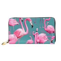 FInpan Pine Cone Border Pattern Damen Reißverschluss Geldbörse Lange Clutch Kreditkartenhalter Leder Geldbörse Reise Münzbörse, Eine Herde von Flamingos, Einheitsgröße von FInpan