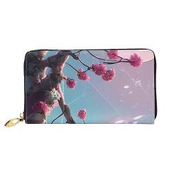 FInpan Pine Tree Under The Moon Pattern Damen Reißverschluss Geldbörse Lange Clutch Kreditkartenhalter Leder Geldbörse Reise Münzbörse, Kleine rosa Blumen, Einheitsgröße von FInpan