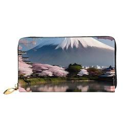 FInpan Rosa Papier Schneiden Kunst Muster Frauen Reißverschluss Brieftasche Lange Clutch Kreditkartenhalter Leder Geldbörse Reise Münzbörse, Mt. Fuji im Frühjahr, Einheitsgröße von FInpan