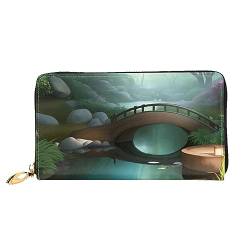 FInpan Runde Aquarell-Malerei-Muster, Damen-Reißverschluss-Geldbörse, lange Clutch, Kreditkartenhalter, Ledergeldbörse, Reise-Münzgeldbörse, Kleine Brücke im Osten, Einheitsgröße von FInpan