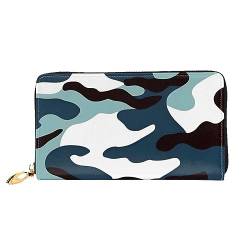 FInpan Runde Aquarell-Malerei-Muster, Damen-Reißverschluss-Geldbörse, lange Clutch, Kreditkartenhalter, Ledergeldbörse, Reise-Münzgeldbörse, Marine Camouflage, Einheitsgröße von FInpan