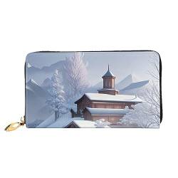 FInpan Vierdimensionales Raummuster, Damen-Geldbörse mit Reißverschluss, lange Clutch, Kreditkartenhalter, Ledergeldbörse, Reise-Münzgeldbörse, Winterlandschaft, Einheitsgröße von FInpan